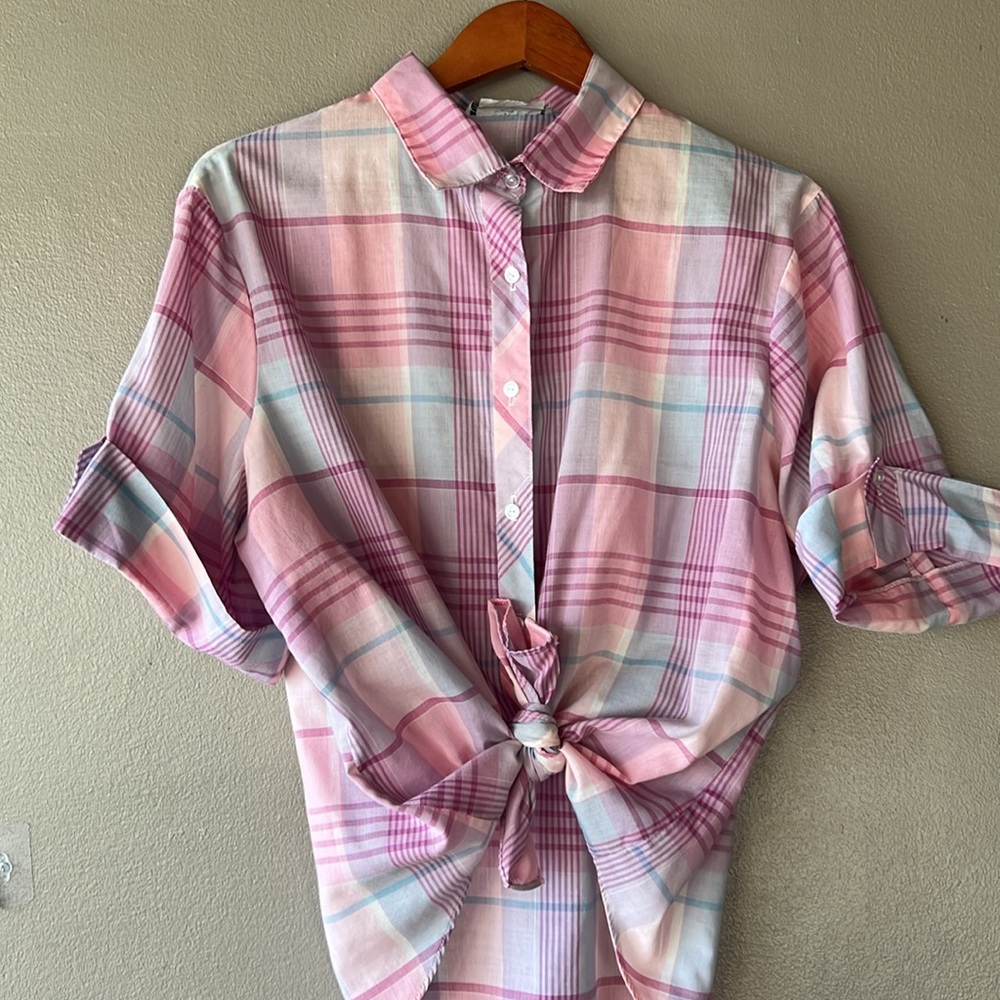 American Vintage Pink Plaid Button-Down Shirt